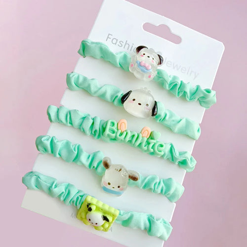 5Pcs Kawaii Sanrio Hair Ties Anime Hair Ring Ornaments Hello Kitty