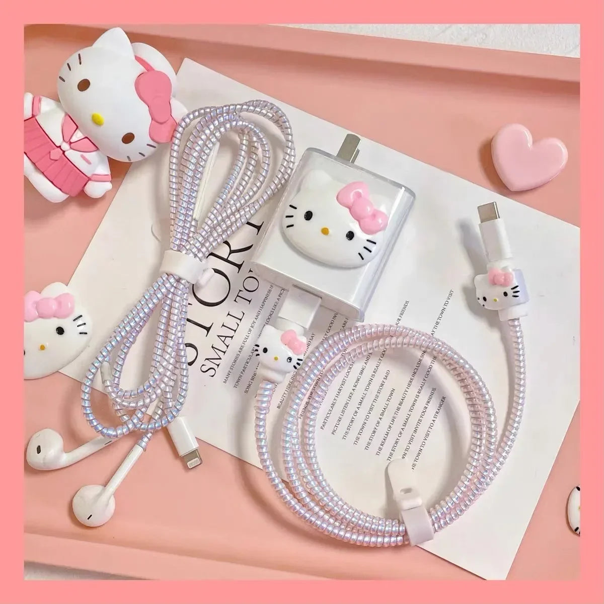 Kawaii Hello Kittys IPhone Data Cable Charger Protection Set Suitable