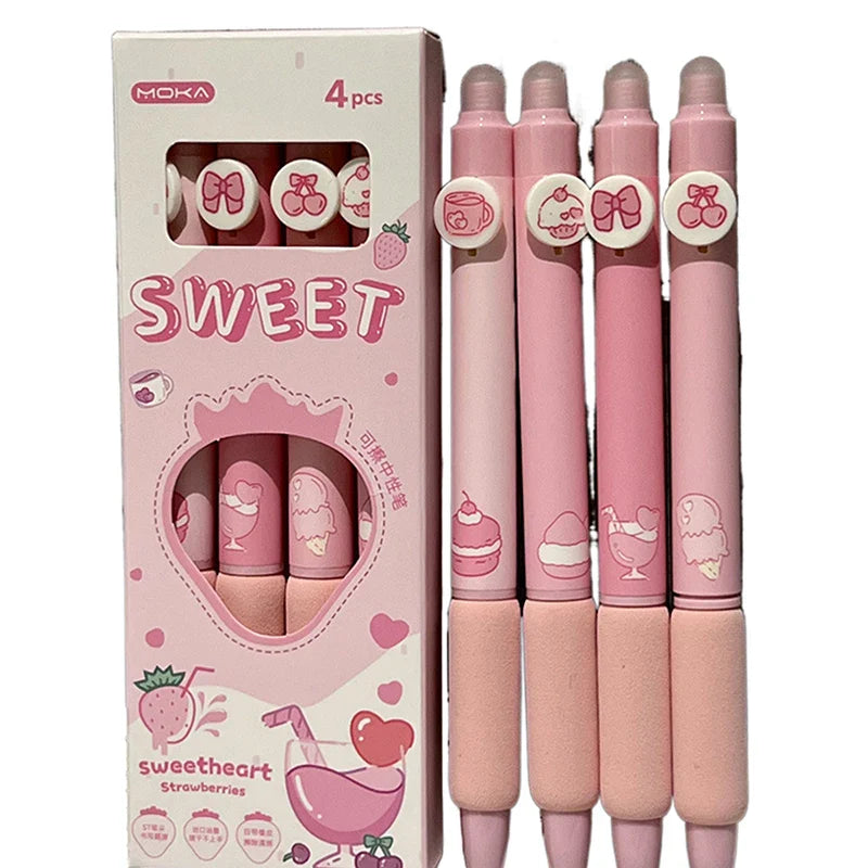 4Pcs Kawaii Cartoon Erasable Gel Pen Writing Smooth Quick Drying Pen