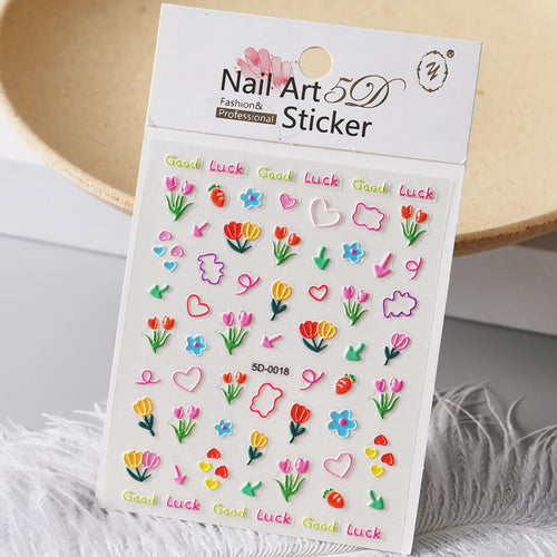 1pcs 5D Kawaii Nail Sticker Colourful Flower Letter Nail Art Slider