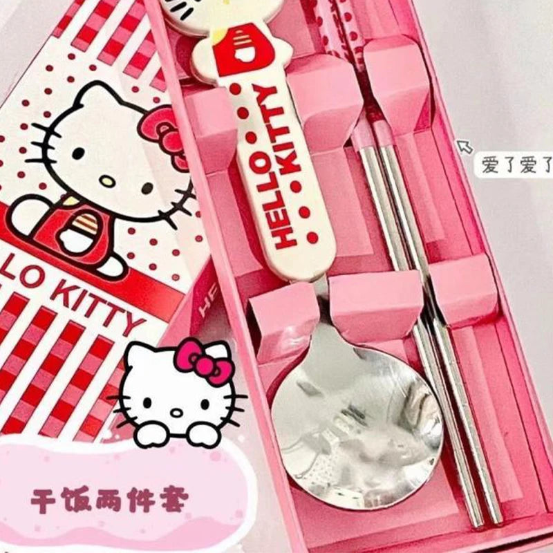 Sanrio Cute Hello Kittys Spoon Chopsticks Kawaii Cartoon Anime Two