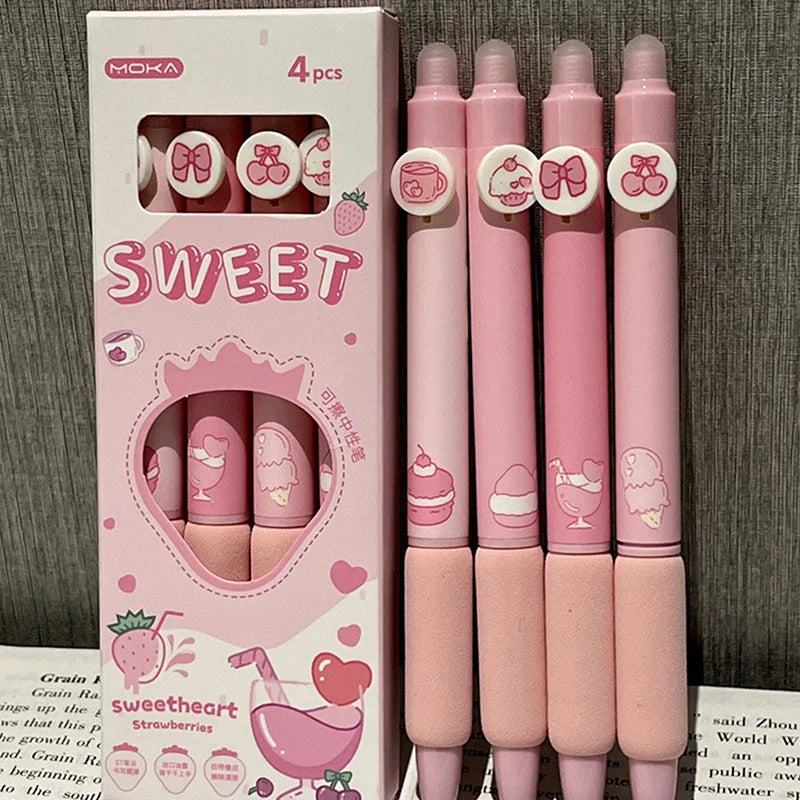 4Pcs Kawaii Cartoon Erasable Gel Pen Writing Smooth Quick Drying Pen