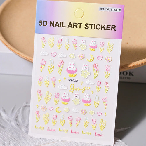 1pcs 5D Kawaii Nail Sticker Colourful Flower Letter Nail Art Slider