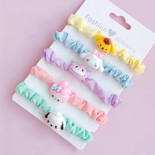 5Pcs Kawaii Sanrio Hair Ties Anime Hair Ring Ornaments Hello Kitty