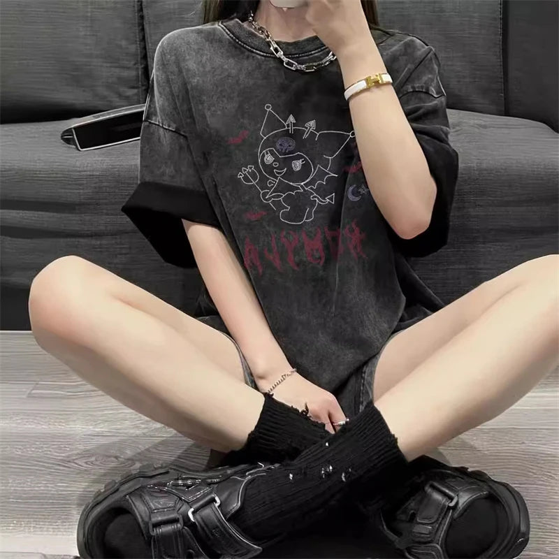 Sanrio Kuromi Gothic Harajuku Ullzang T Shirt Women Kawaii Anime