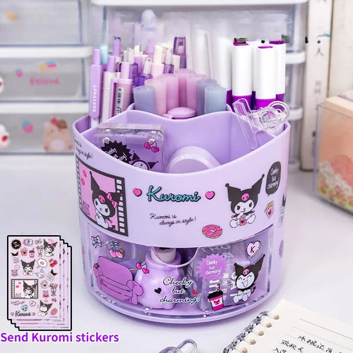 Cute Sanrio Rotating Pen Holder Storage Box Anime Kuromi Cinnamoroll