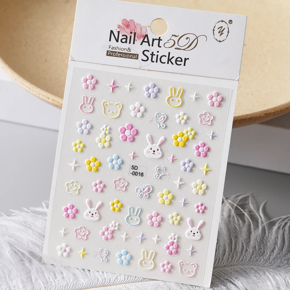 1pcs 5D Kawaii Nail Sticker Colourful Flower Letter Nail Art Slider