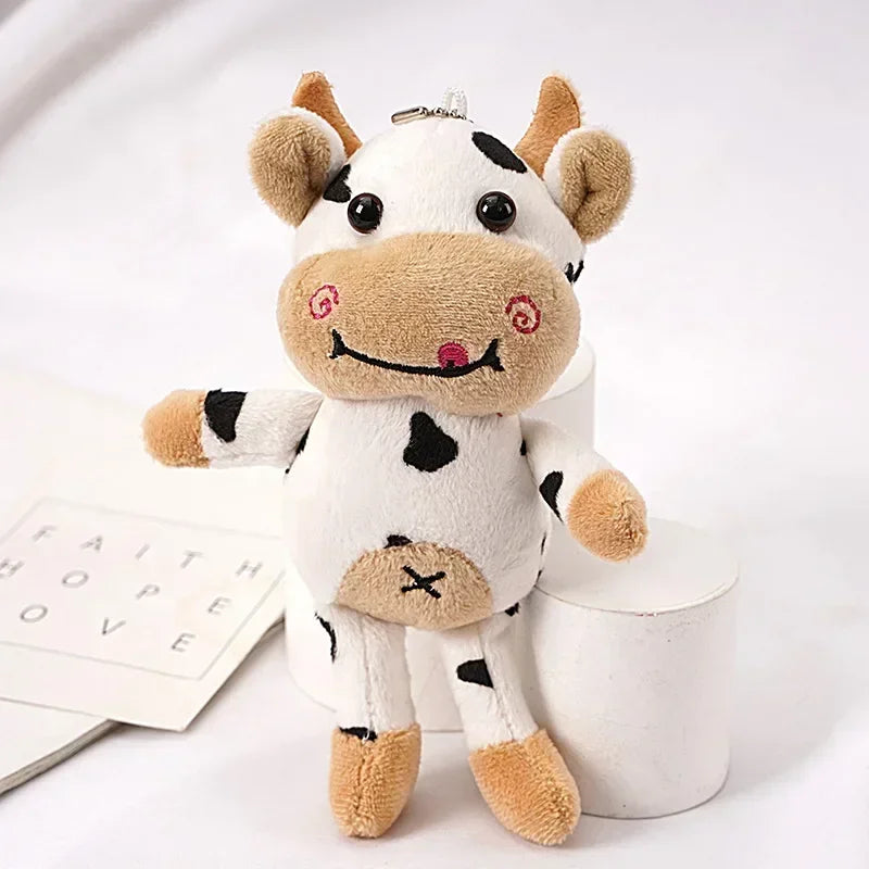 15cm Cute Milk Cow Plush Toy Animal Stuffed Doll Keyring Festival