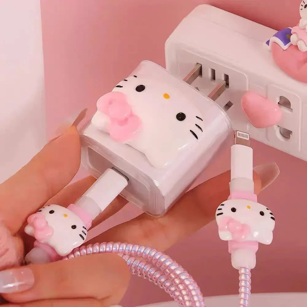 Kawaii Hello Kittys IPhone Data Cable Charger Protection Set Suitable