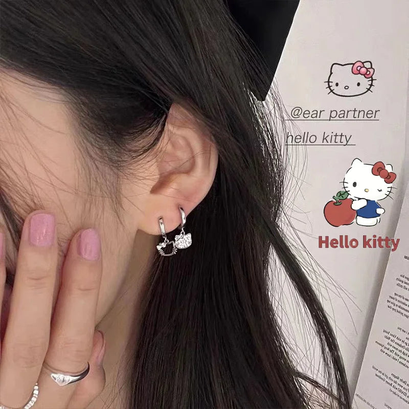 S925 Silver 2Pcs/Set  Hello Kitty Earrings Cute Drop