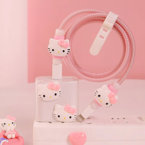 Kawaii Hello Kittys IPhone Data Cable Charger Protection Set Suitable