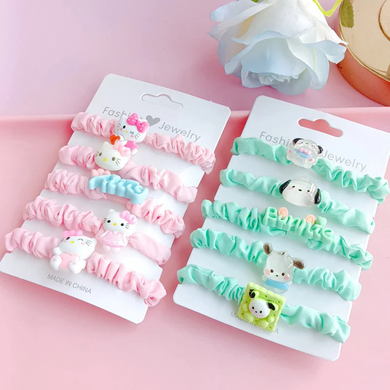 5Pcs Kawaii Sanrio Hair Ties Anime Hair Ring Ornaments Hello Kitty