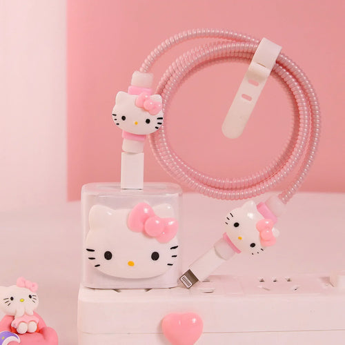 Kawaii Hello Kittys IPhone Data Cable Charger Protection Set Suitable