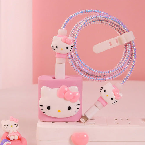 Kawaii Hello Kittys IPhone Data Cable Charger Protection Set Suitable