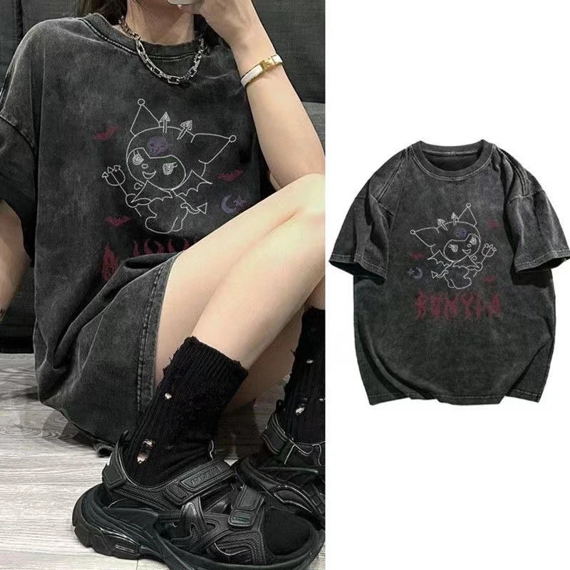 Sanrio Kuromi Gothic Harajuku Ullzang T Shirt Women Kawaii Anime