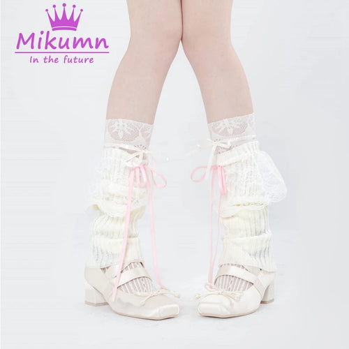 Harajuku Lovely Ribbon Bow Lace Knitted Leg Warmers Socks Aesthetic