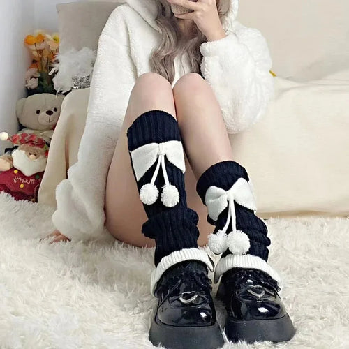 Cute Bow Plush Ball Leg Warmers Socks Japanese