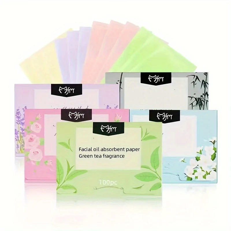 100 Pieces Facial Oil Blotting Paper - Natural Green Tea, Suitable for