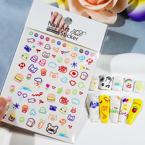 1pcs 5D Kawaii Nail Sticker Colourful Flower Letter Nail Art Slider