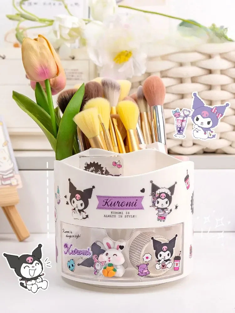 Cute Sanrio Rotating Pen Holder Storage Box Anime Kuromi Cinnamoroll