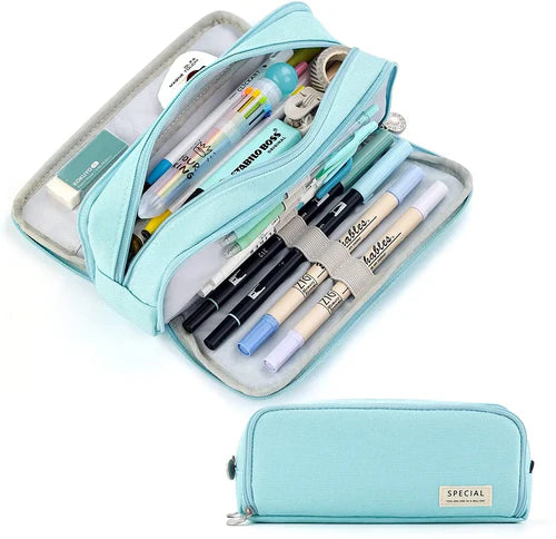 Large Capacity Pencil Case 3 Compartment Pouch Pen Bag Double