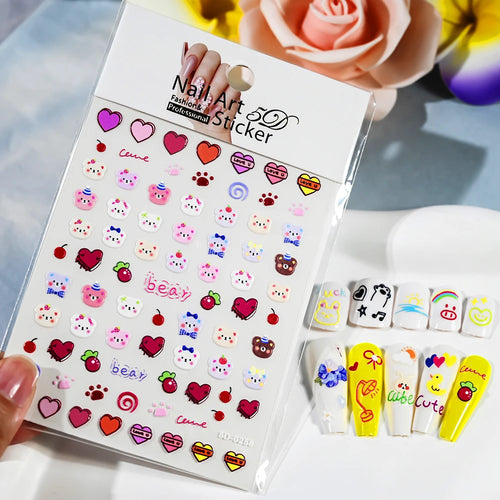 1pcs 5D Kawaii Nail Sticker Colourful Flower Letter Nail Art Slider