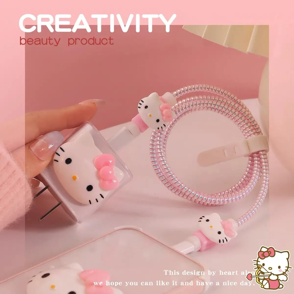 Kawaii Hello Kittys IPhone Data Cable Charger Protection Set Suitable