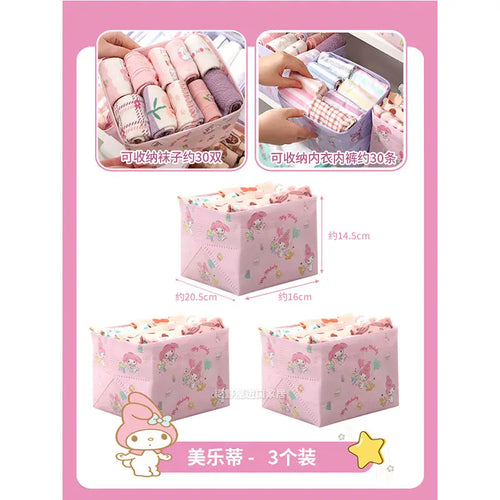 3Pcs Kawaii Sanrio Hello Kitty Cinnamon Roll Anime Underwear Storage Box