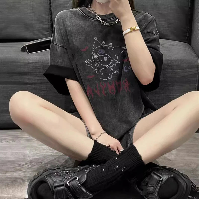 Sanrio Kuromi Gothic Harajuku Ullzang T Shirt Women Kawaii Anime