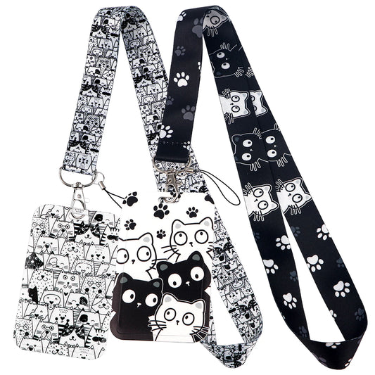 Kawaii Cat Credential Holder Cute Cat Paw Lanyards for Keys Neck Strap