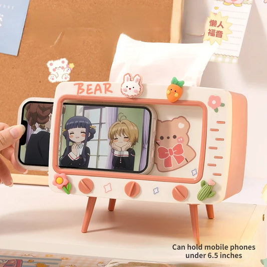 Cute Multifunction Tissue Box Holder Square for Home Kawaii Desktop