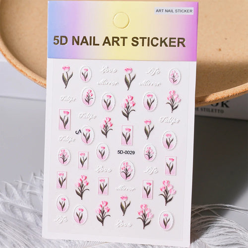 1pcs 5D Kawaii Nail Sticker Colourful Flower Letter Nail Art Slider