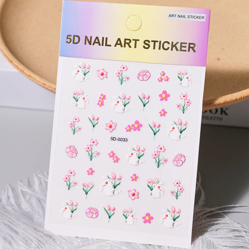 1pcs 5D Kawaii Nail Sticker Colourful Flower Letter Nail Art Slider