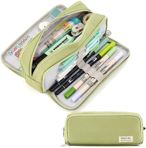 Large Capacity Pencil Case 3 Compartment Pouch Pen Bag Double