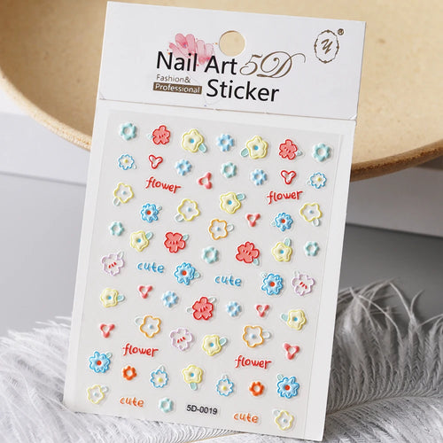 1pcs 5D Kawaii Nail Sticker Colourful Flower Letter Nail Art Slider