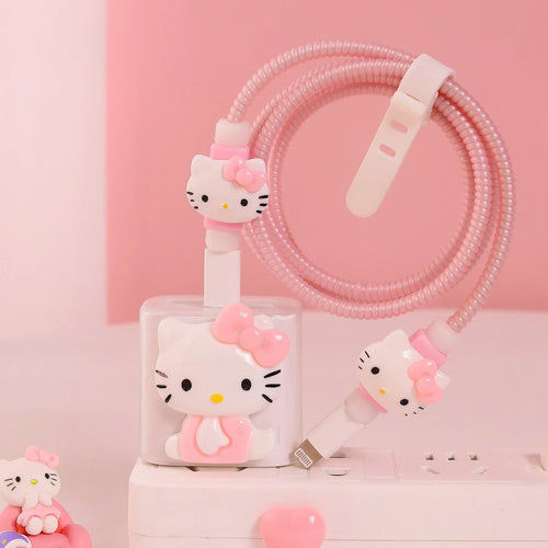 Kawaii Hello Kittys IPhone Data Cable Charger Protection Set Suitable