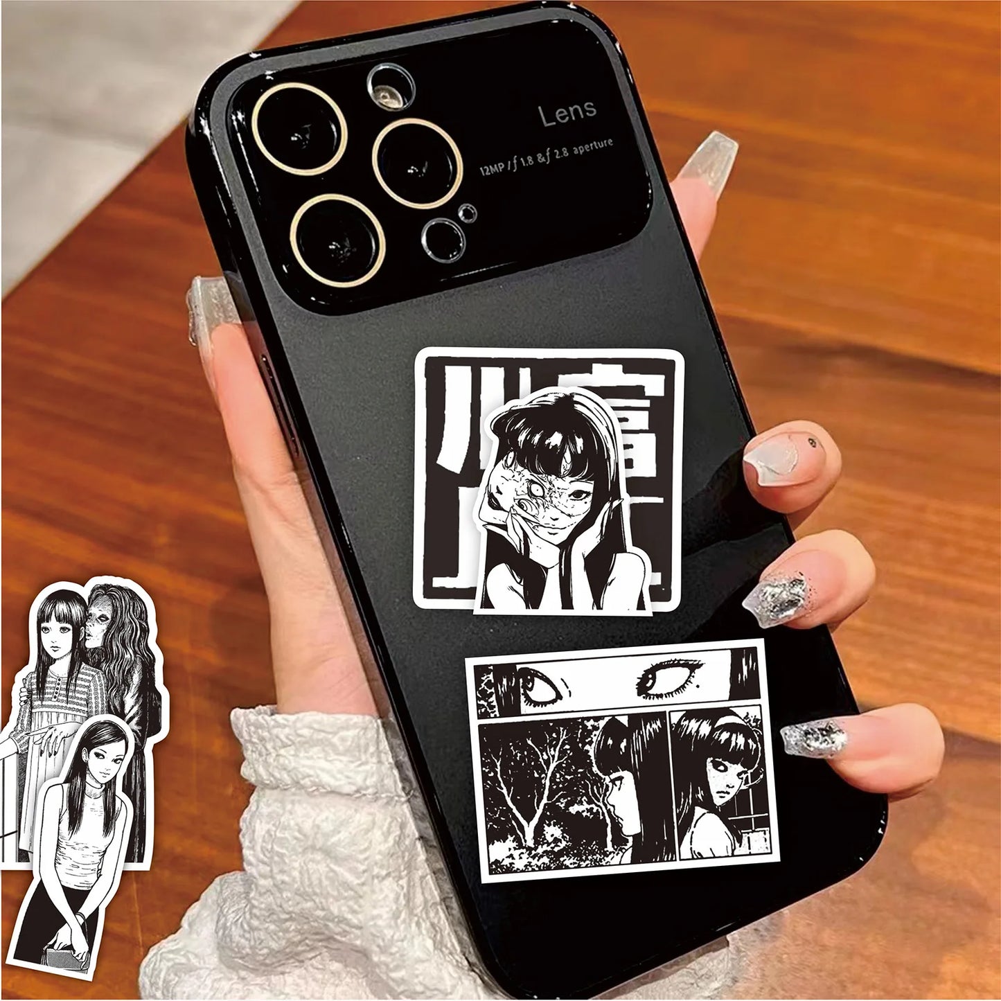 70PCS Black and White Horror Anime Tomie Stickers Cartoon Tomie Junji