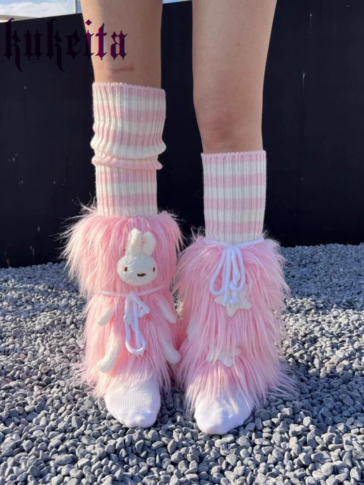 Lovely Pink Leg Warmer Boots Socks Y2k Punk Women