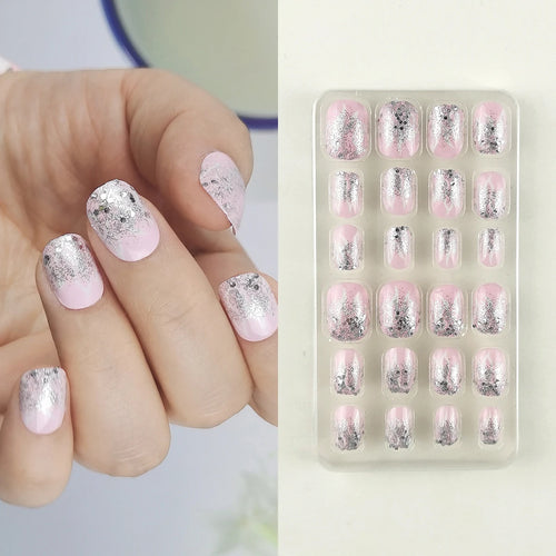 24 Pcs Rainbow Kids Press on Nails Pre-glue Children Heart Pattern