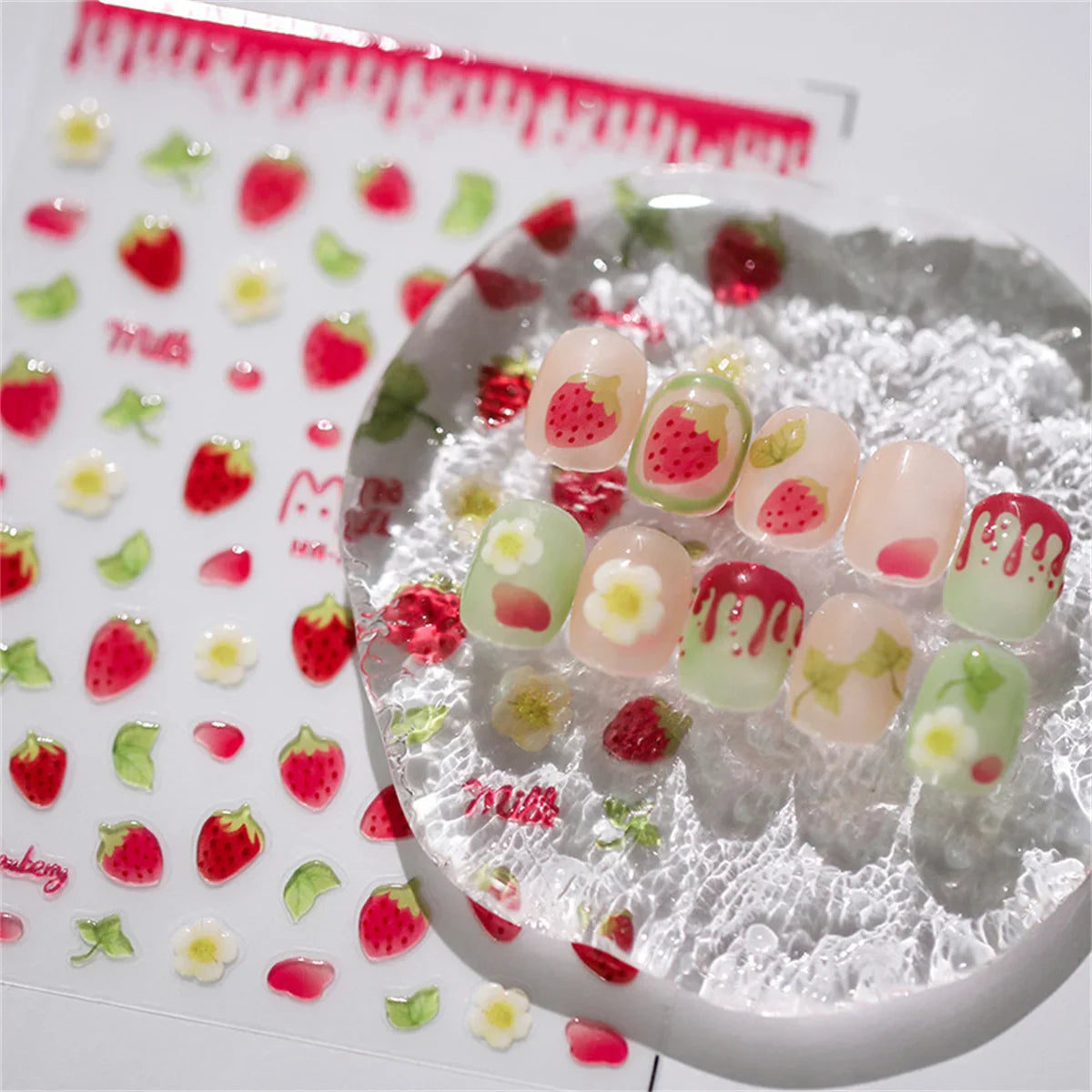 1pc 5D Jelly Strawberry Nail Art Stickers