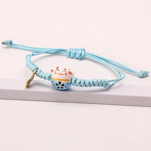 Ceramic Lucky Cat Bracelets For Women Girls Red Hand-woven Rope Bangle