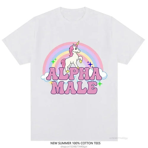 Alpha Male Unicorn Tee Rainbow Graphic Tees Funny T-Shirts Women