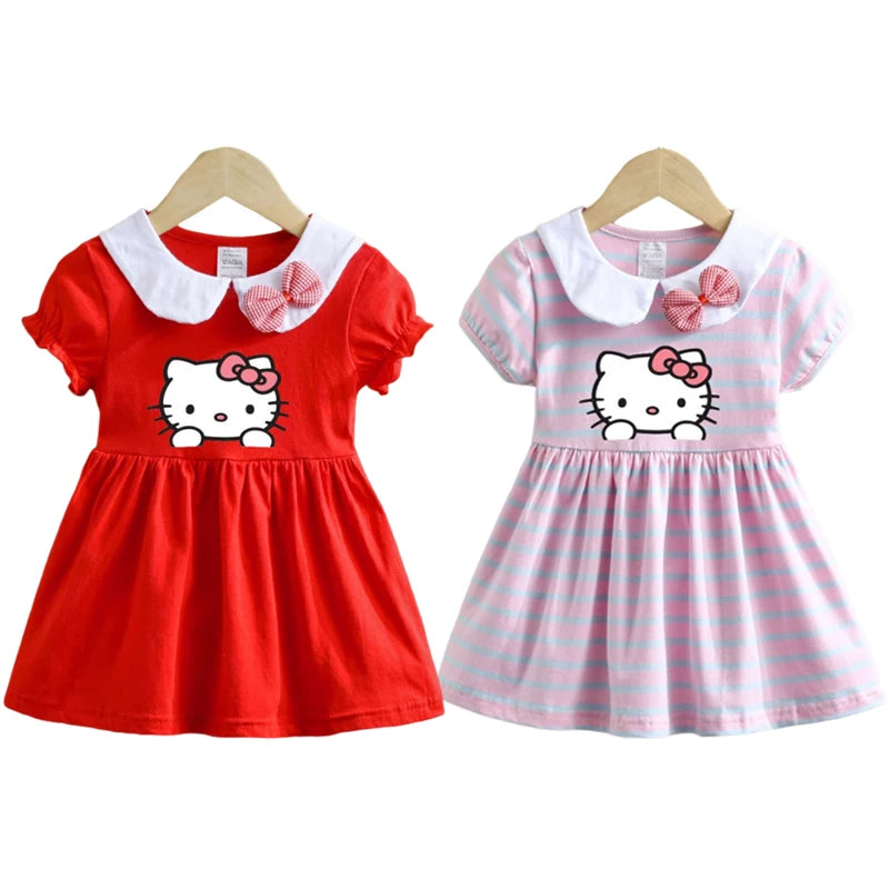 Children Dress Summer Baby Girl Cartoon Hello Kitty Doll Collar