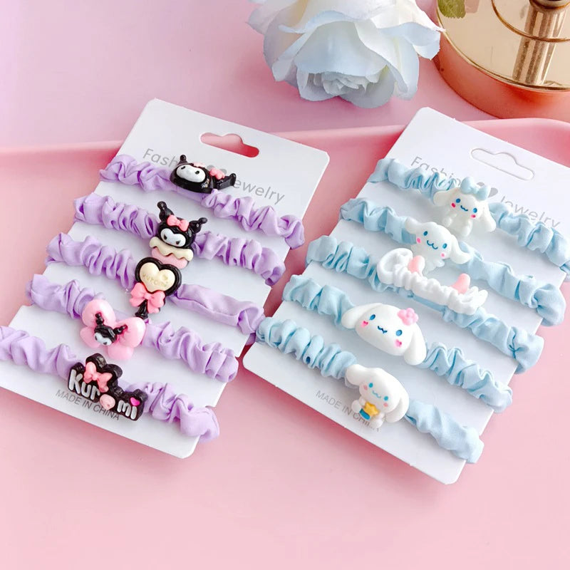 5Pcs Kawaii Sanrio Hair Ties Anime Hair Ring Ornaments Hello Kitty