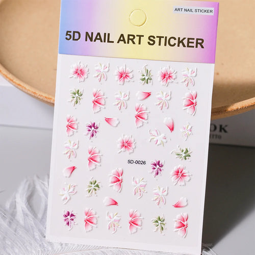 1pcs 5D Kawaii Nail Sticker Colourful Flower Letter Nail Art Slider