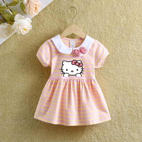 Children Dress Summer Baby Girl Cartoon Hello Kitty Doll Collar