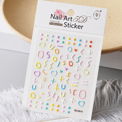 1pcs 5D Kawaii Nail Sticker Colourful Flower Letter Nail Art Slider