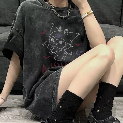 Sanrio Kuromi Gothic Harajuku Ullzang T Shirt Women Kawaii Anime