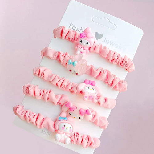 5Pcs Kawaii Sanrio Hair Ties Anime Hair Ring Ornaments Hello Kitty