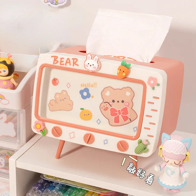 Cute Multifunction Tissue Box Holder Square for Home Kawaii Desktop